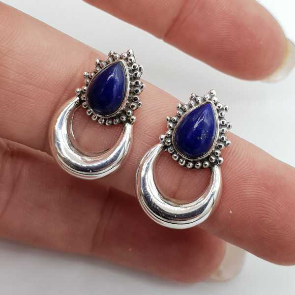 Zilveren maan oorknoppen gezet met Lapis Lazuli