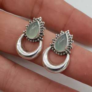 Silver moon oorknoppen set with aqua Chalcedony