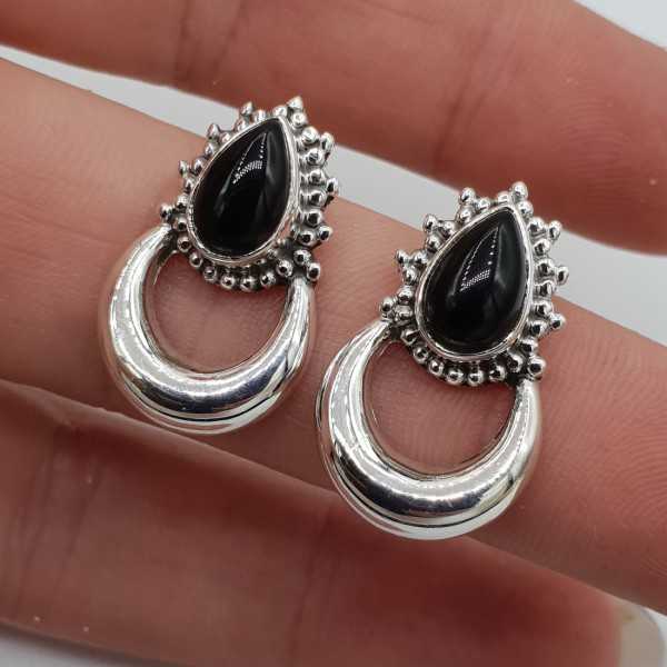Silver moon oorknoppen set with black Onyx