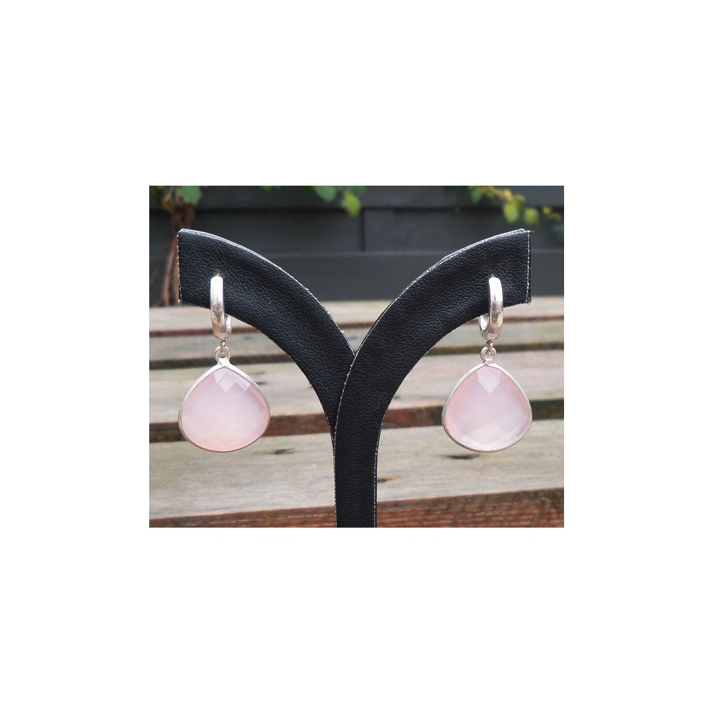 Silver earrings / creoles with pink Chalcedony