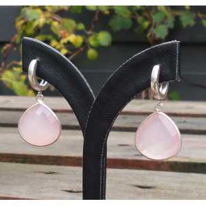 Silver earrings / creoles with pink Chalcedony