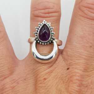 Silver moon ring set with Amethyst