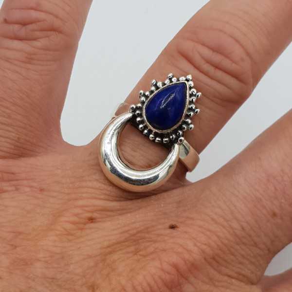 Zilveren maan ring gezet met Lapis Lazuli