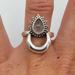 Zilveren maan ring gezet met Rozenkwarts