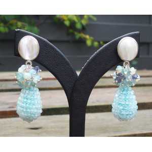 Silver earrings drop of Aquamarine, Opal, Iolet and Topaz