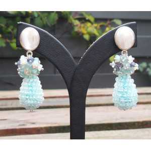 Silver earrings drop of Aquamarine, Opal, Iolet and Topaz