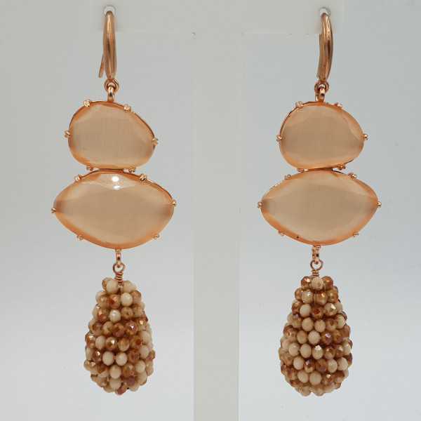 Rosé gold-plated earrings with orange cats eye and glassberry blackberry drop