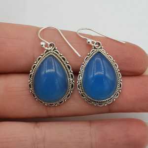 Silber-Ohrringe mit blauen Chalcedon