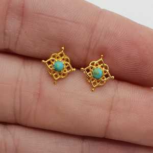 Gold-plated mandala oorknopjes with Turquoise