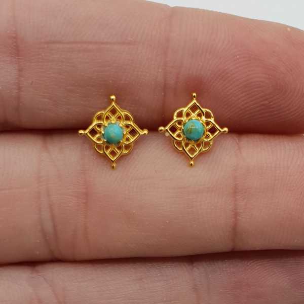 Gold-plated mandala oorknopjes with Turquoise