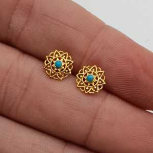 Gold-plated mandala oorknopjes with round Turquoise