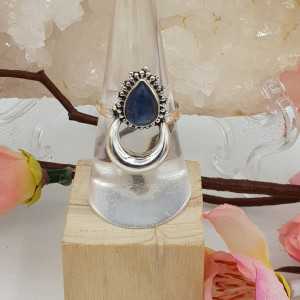 Silver moon ring set with Kyanite
