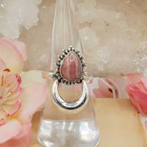 Silver moon ring set with Rhodochrosite 17 mm