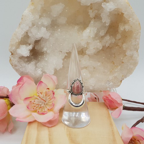 Zilveren maan ring gezet met Rhodochrosiet 17 mm