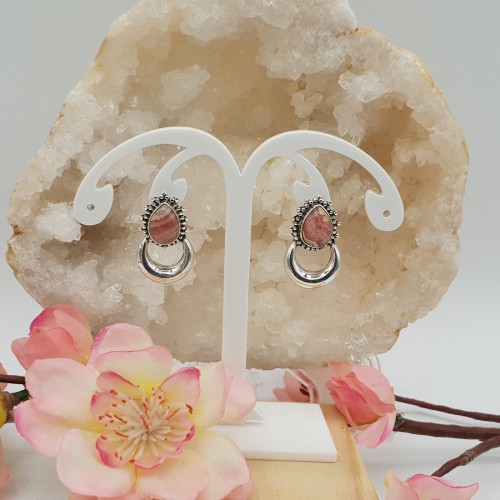 Zilveren maan oorknoppen gezet met Rhodochrosiet