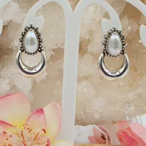 Silver moon oorknoppen set with Pearl