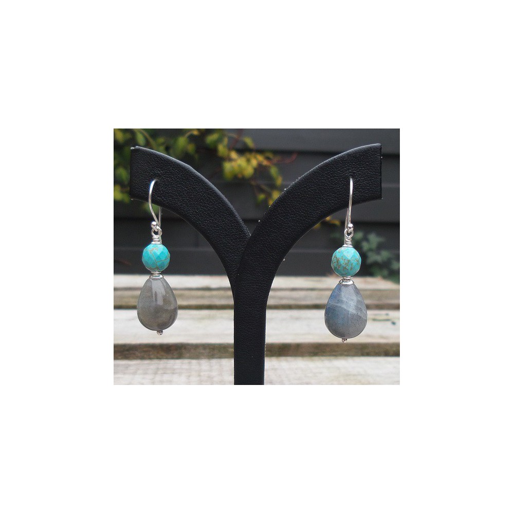 Silver earrings with Labradorite and blue Howliet