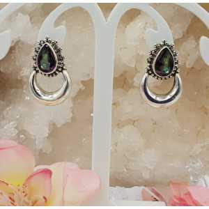 Silver moon oorknoppen set with Mystic Topaz