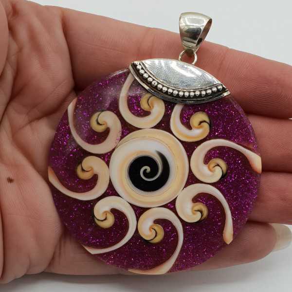 Silver round purple shiva pendant