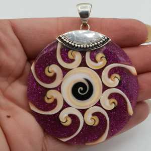 Silver round purple shiva pendant