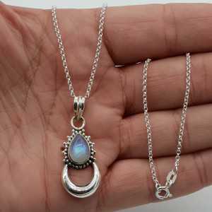 Silver necklace with moon pendant set with Moonstone