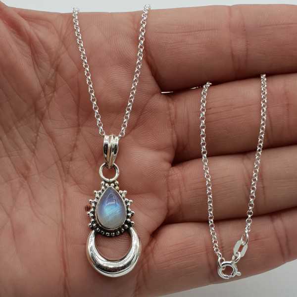 Silver necklace with moon pendant set with Moonstone