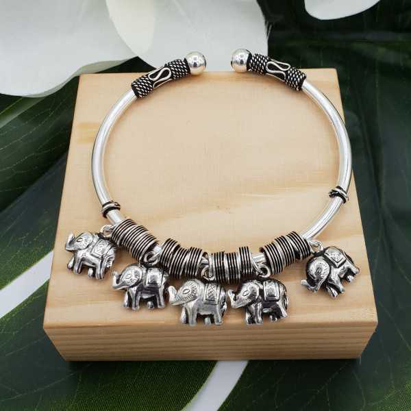Silver bracelet / bangle with elephants