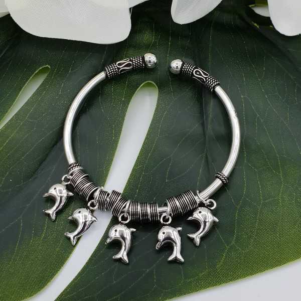 Silver bracelet / bangle with dolphins, she
