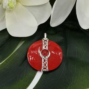 Zilveren hanger met grote ronde rode Koraal