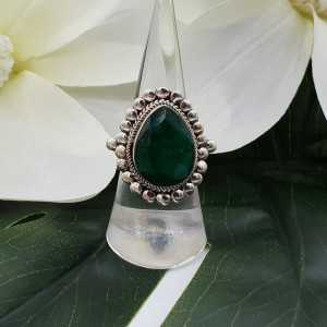 Silver ring set with faceted Emerald 16.5 mm