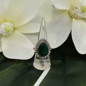 Silver ring set with faceted Emerald 16.5 mm