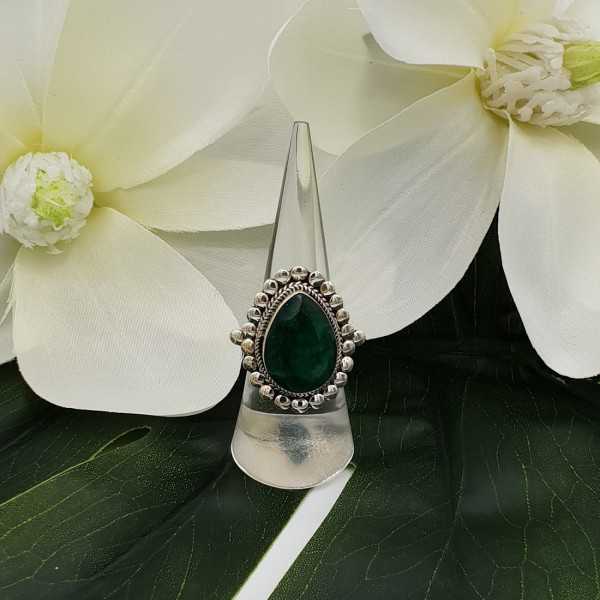 Silber ring besetzt mit facettiertem Smaragd 16,5 mm