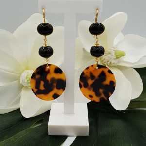 Gold plated earrings with black Onyx and resin