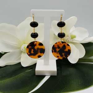 Gold plated earrings with black Onyx and resin