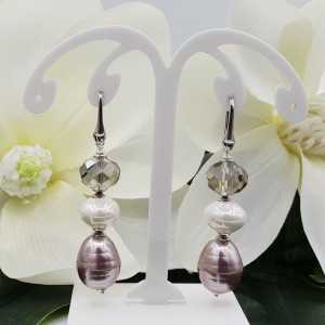 Silver earrings with Pearls and gray glass bead