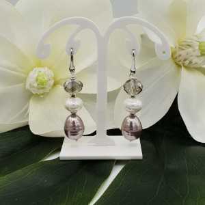 Silver earrings with Pearls and gray glass bead