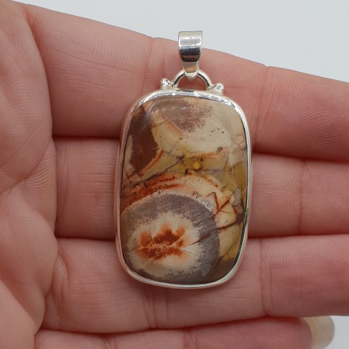 Zilveren hanger gezet met rechthoekige Birds Eye Jaspis