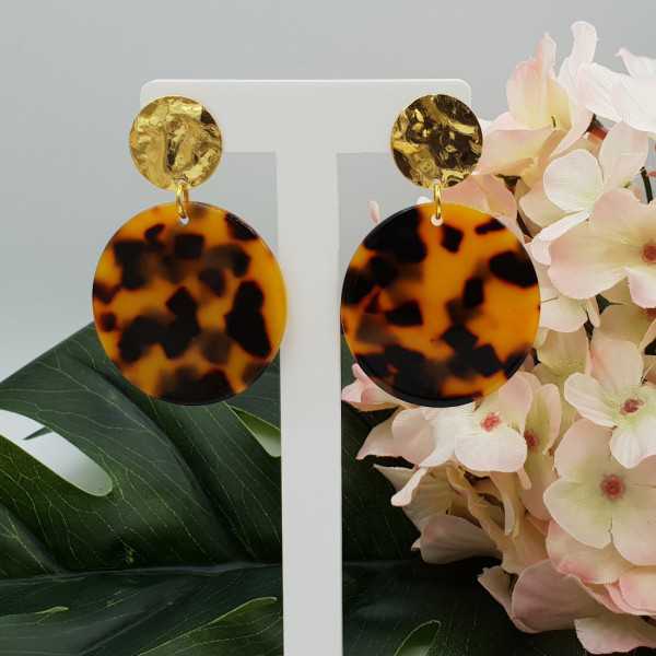 Vergoldete Ohrringe mit Runde Harz-Anhänger