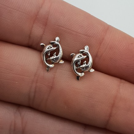 Zilveren oorknoppen twee dolfijnen