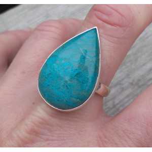 Silver ring set with oval shape Chrysocolla measure 19.7 mm 