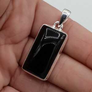 Silver pendant set with rectangular black Onyx