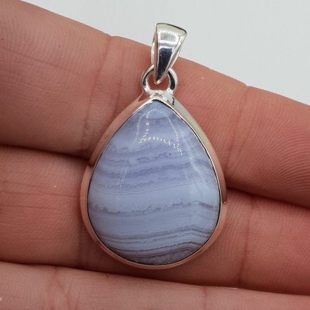 Zilveren hanger druppelvormige blauw Lace Agaat