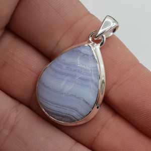 Silver pendant teardrop blue Lace Agate
