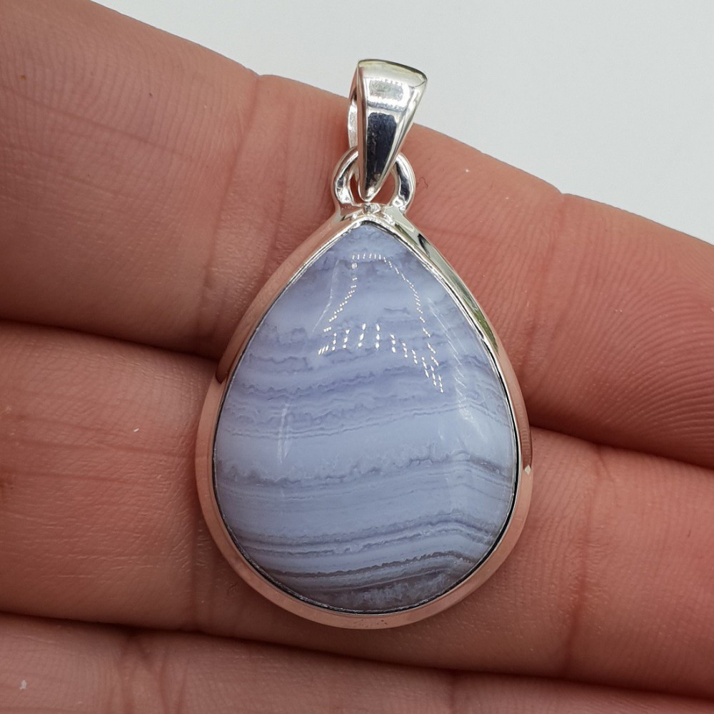 Zilveren hanger druppelvormige blauw Lace Agaat