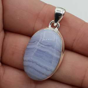 Silver pendant set with oval blue Lace Agate
