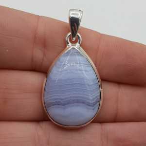 Silver pendant with drop-shaped cabochon blue Lace Agate