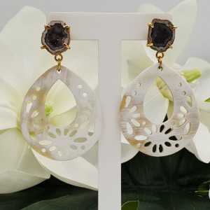 Gold plated earrings with buffalo horn and Agate geode