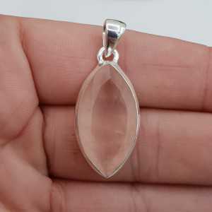 Silver pendant with marquise facet cut rose quartz