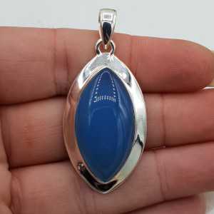 Silver pendant with marquise blue Chalcedony in a tight setting