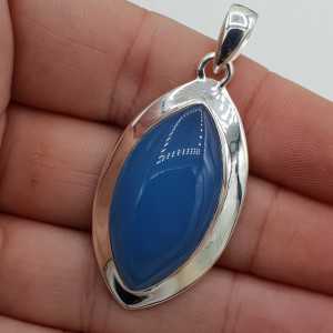 Silver pendant with marquise blue Chalcedony in a tight setting